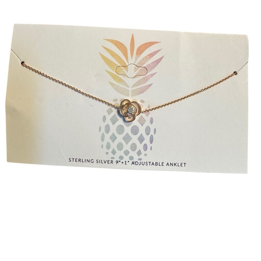 Sterling Silver gold plated Flower Anklet 9”+1” adjustable Anklet